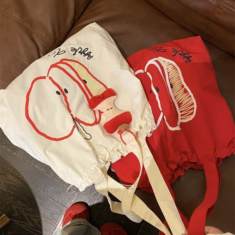 Summer Lightweight Drawstring Cloth Bag for Students, Lightweight Commuting, Versatile Shoulder Bag, Niche Large Capacity, Simple Support Group