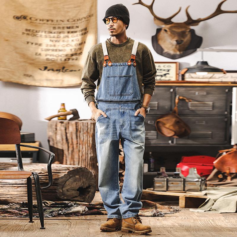 American Retro Jeans for Men with Detachable Suspenders, 2026 New Trendy Brand, Loose-Fitting Workwear Overalls for Spring and Autumn