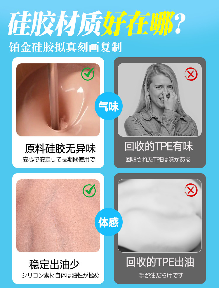 Jiuai Half-Body Silicone Masturbator for Men, Manual Male Pleasure Toy, Flesh Tone — detail image 16