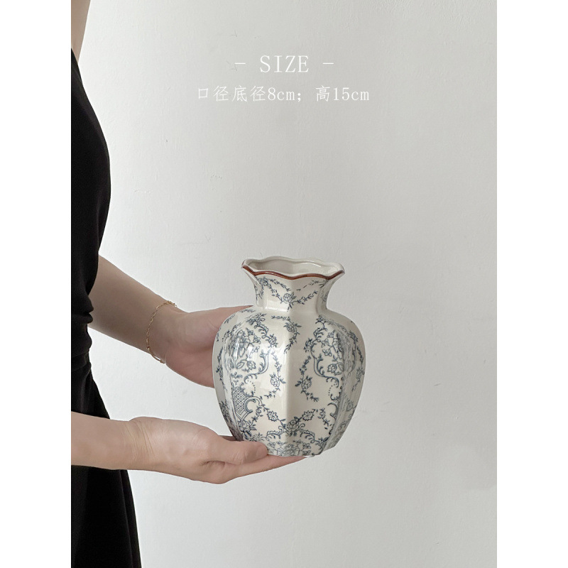 Nuevo jarrón de cerámica azul china nueva decoración de estilo chino sala de estar floral decoración de vestíbulo de estilo antiguo peonía floral