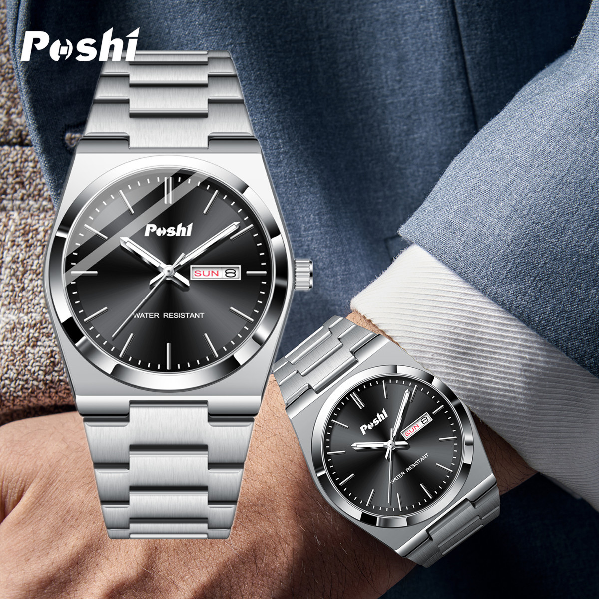 Reloj de hombre de lujo de la marca suiza, reloj de cuarzo de doble calendario de moda impermeable, reloj de hombre de negocios explosivo en vivo