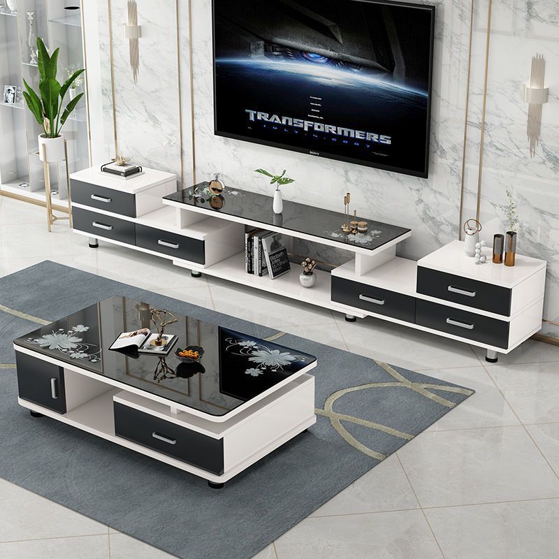 Tempered Glass Retractable Tv Cabinet Coffee Table Combination Set Simple Modern European Style Small Apartment Living Room Tv Cabinet