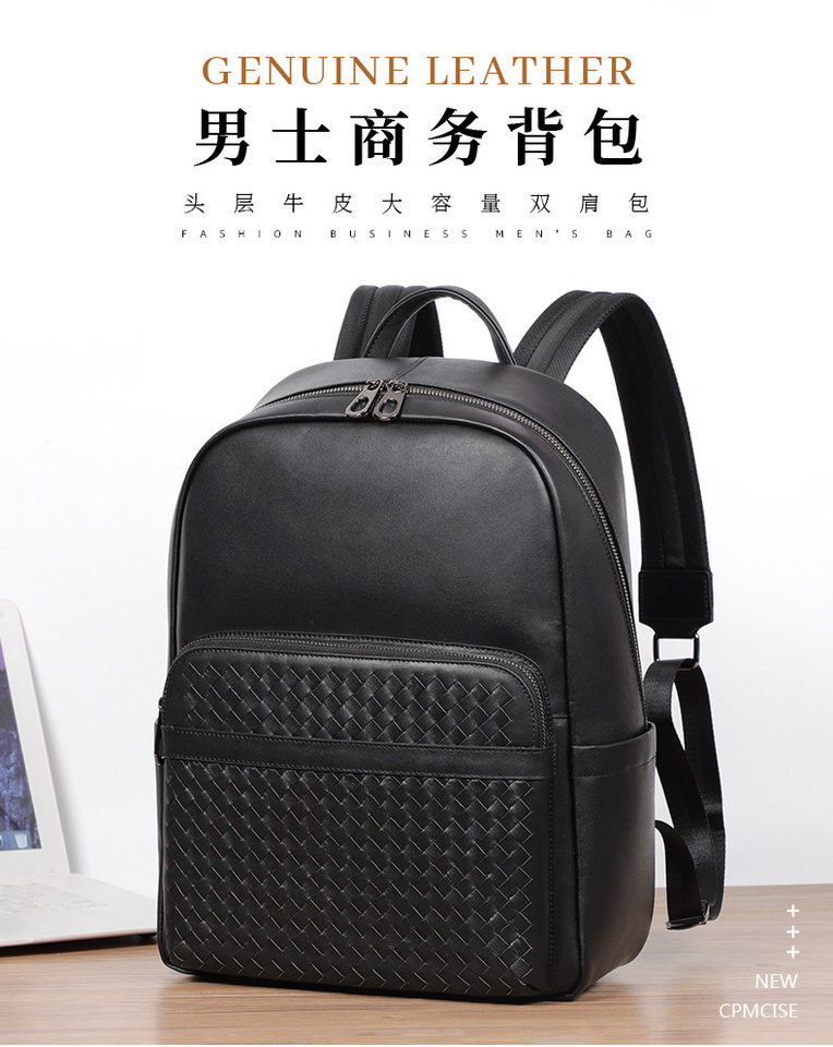 Ba lô da bò thật dệt tay nam, balo đựng laptop 15,6 inch đa chức năng đi làm du lịch — Màu đen chi tiết 1