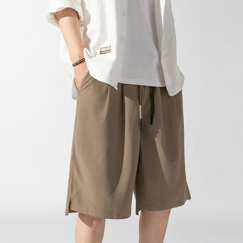 Loose Versatile Khaki Shorts for Men, Summer Thin Split Running Sports Shorts, Student Outdoor Five-Point Casual Shorts