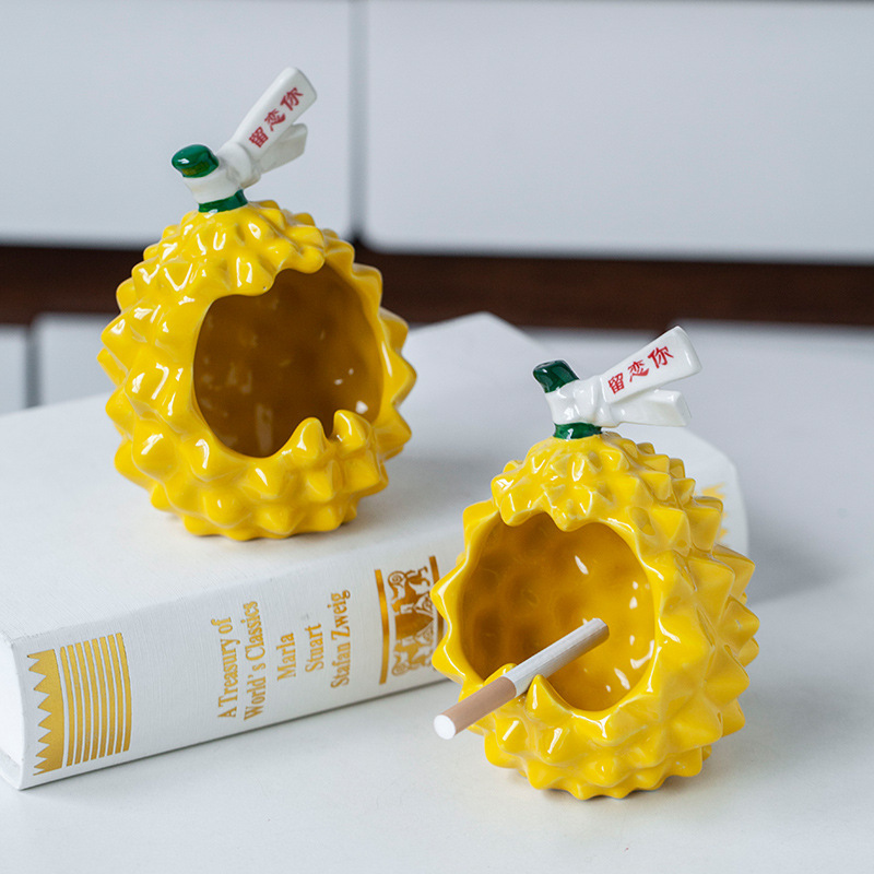 新商品創意ドリアン灰皿陶磁器工芸品客間オフィス置物飛灰防止灰皿用品|undefined