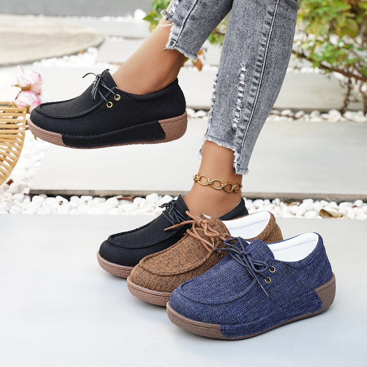 Damen-Canvas-Schnürschuhe in Übergrößen mit Plateau, lässig, bequem, sportlich, Herbst-Stil_voghion.com