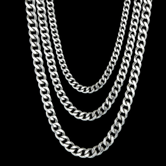 European and American hip-hop stainless steel color necklace cross-border hot-selling grinding six-sided Cuban chain sweater chain simple personality chain
