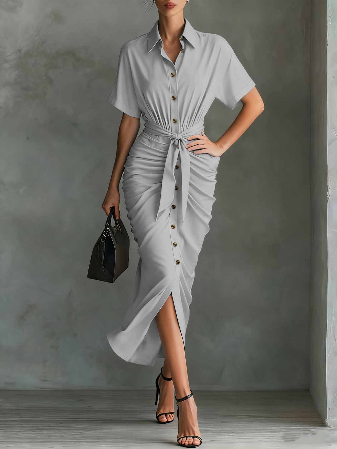 2026 European And American Cross-border Independent Site SHEIN Spring-summer Short-sleeve Pleated Elegant Shirt_ecoleips.com