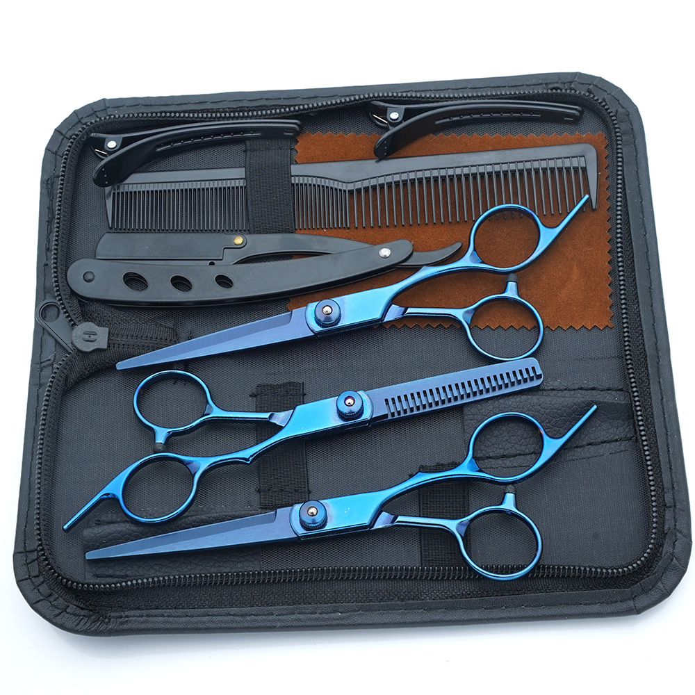 Fabricante al por mayor tijeras de corte de cabello transfronterizo Amazon negro dorado plano tijeras de dientes con flequillo fino tijeras divididas juego de tijeras de cabello