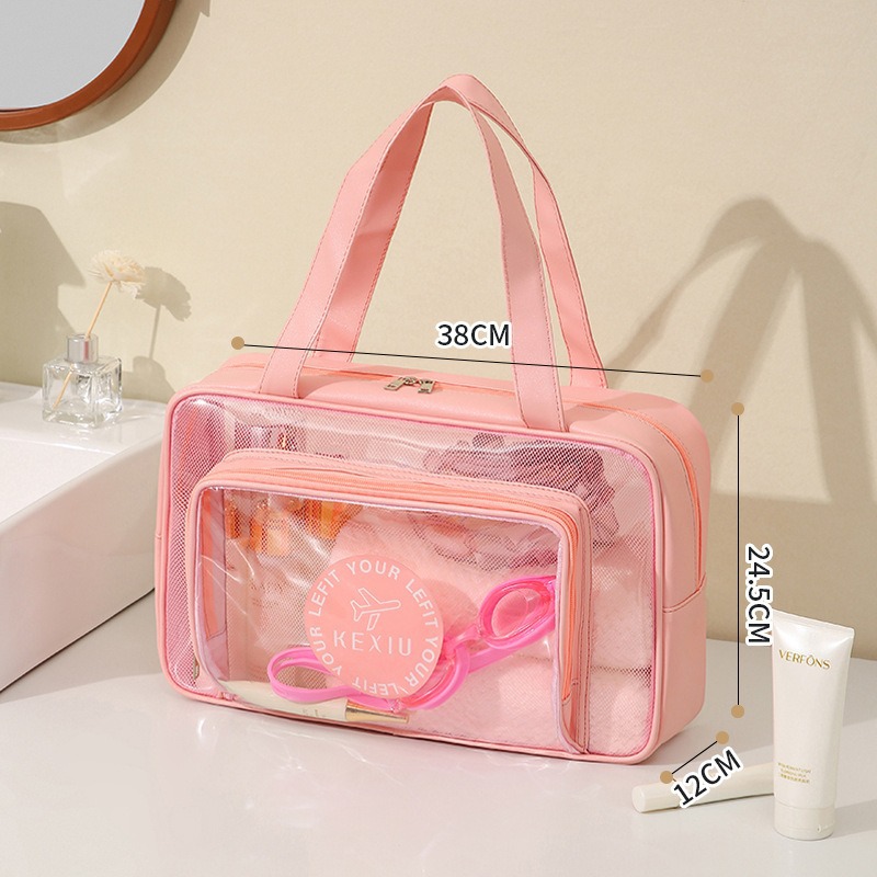 Bolsa de lavado de PVC transparente portátil de un solo hombro bolsa de separación seca y húmeda baño baño impermeable bolsa de almacenamiento de maquillaje de gran capacidad