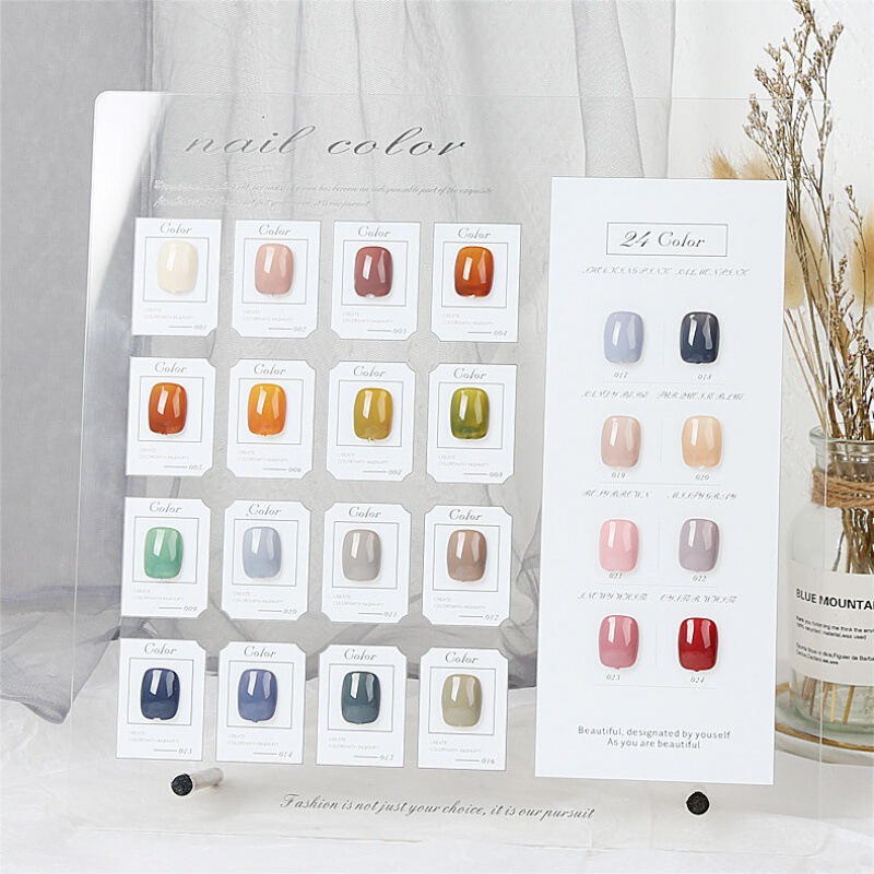 Japanese Nail Art Color Plate Korean Sequin Nail Polish Adhesive Color Display Board with Stand Acrylic Transparent Color Card 24 Color
