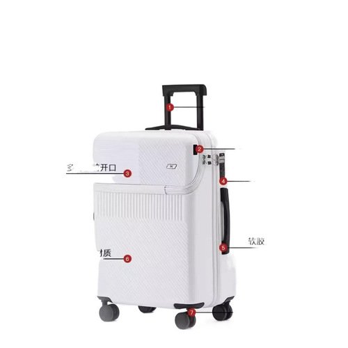 Front-opening pull-along suitcase women's pull-along suitcase men's small lightweight combination lock travel case boarding leather suitcase with zipper