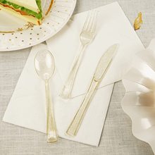 厂家直销跨境一次性塑料PS勺子金粉勺子银粉叉子闪粉叉勺餐具套装