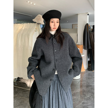 SROOM十三行 含羊毛皮领夹克韩版冬季复古翻领单排扣简约磨毛外套