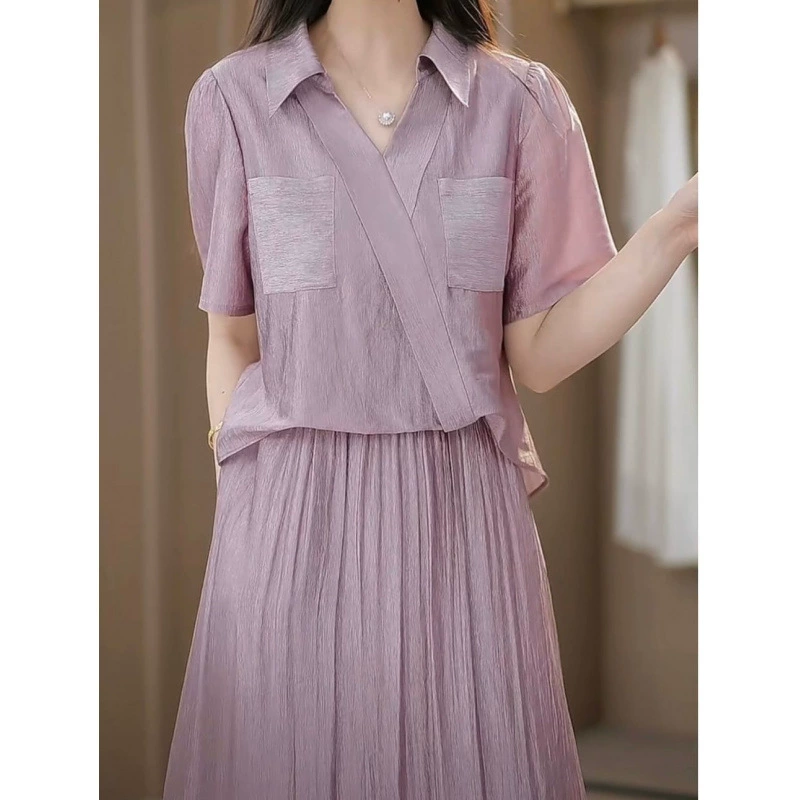 Модное элегантное платье из тенселя премиум-класса, лето 2025, тонкое, с коротким рукавом, омолаживающее, для отдыха, двухслойное, стройнящее.
