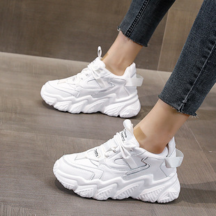 Spot Dad Shoes for Women Ins Trbottomy Autum Women's Shoes 2024 New Shoes Versatile Platform Thick-Soled Sneakers