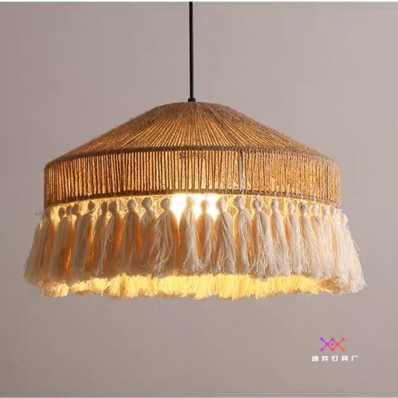 Wabi-Sabi Style Retro Hemp Rope Pendant Light for Living Room, Bedroom, and Guesthouse, Woven Lamp, Bohemian Creative and Unique Art Pendant Light