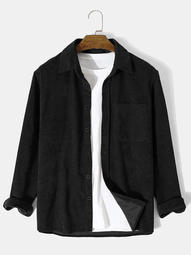 Europa y América AliExpress LAZADA primavera y otoño hombres sueltos de pana camisa de manga larga chaqueta casual Camisa de color sólido