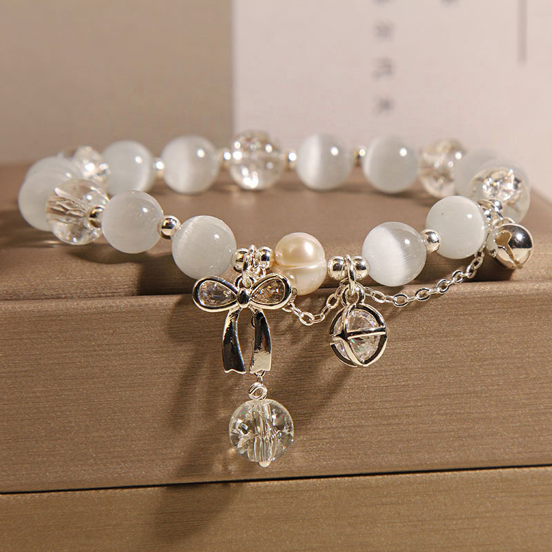Nueva pulsera de cristal blanco chino para mujer, lujo ligero, nicho, exquisito arco, pulseras de ópalo, regalos para novias y novias