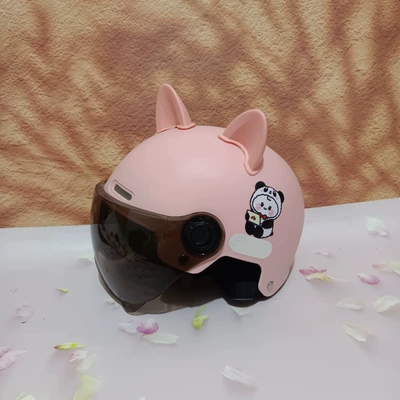 Motosiklet kaskı (dəbilqə): Helmet Drop-Resistant Lightweight Cute Adjustable - no-11-light-pink-tea-short-mirror-pink-cat-ears-7-15-years-old