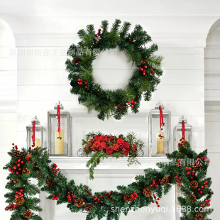 Amazon Christmas New Christmas Wreath Artificial Pine Cone Red Fruit Wreath Hanging Window Shopping Mall Wreath Pendant