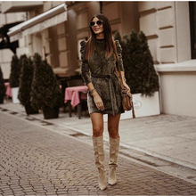 2020新款金丝绒泡泡袖秋冬时尚休闲性感连衣裙女长袖显瘦连衣裙