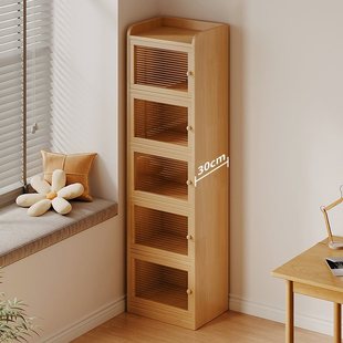 New Solid Wood Bay Window Storage Cabinet Corner Shelf Floor-Standing Bookshelf Dust-Proof Storage Cabinet Home Narrow Gap