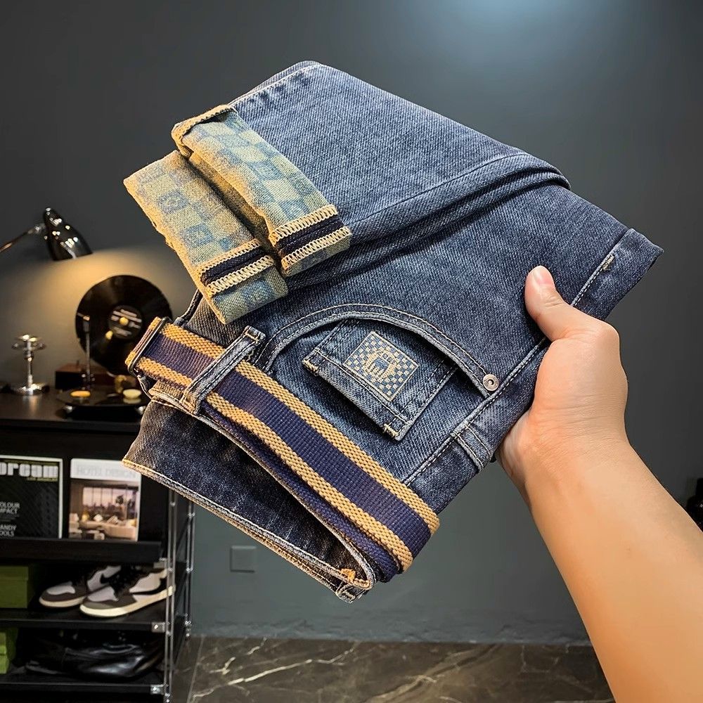 2024 Spring Jeans Men's Korean Edition Trendy Embroidery Fit Slim Straight Leg Fashion Versatile Casual Pants_mkmklike.com
