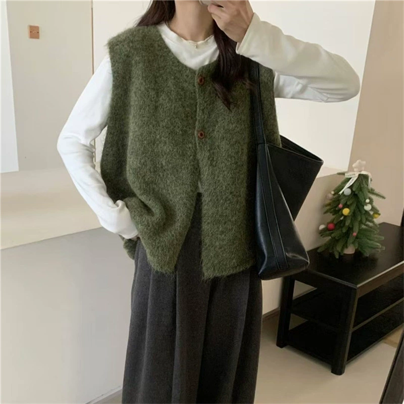 2025 Весенний и Осенний Новый свободный трикотажный жилет Корейский простой дикий мягкий клейкий ленивый свитер женский жилет
