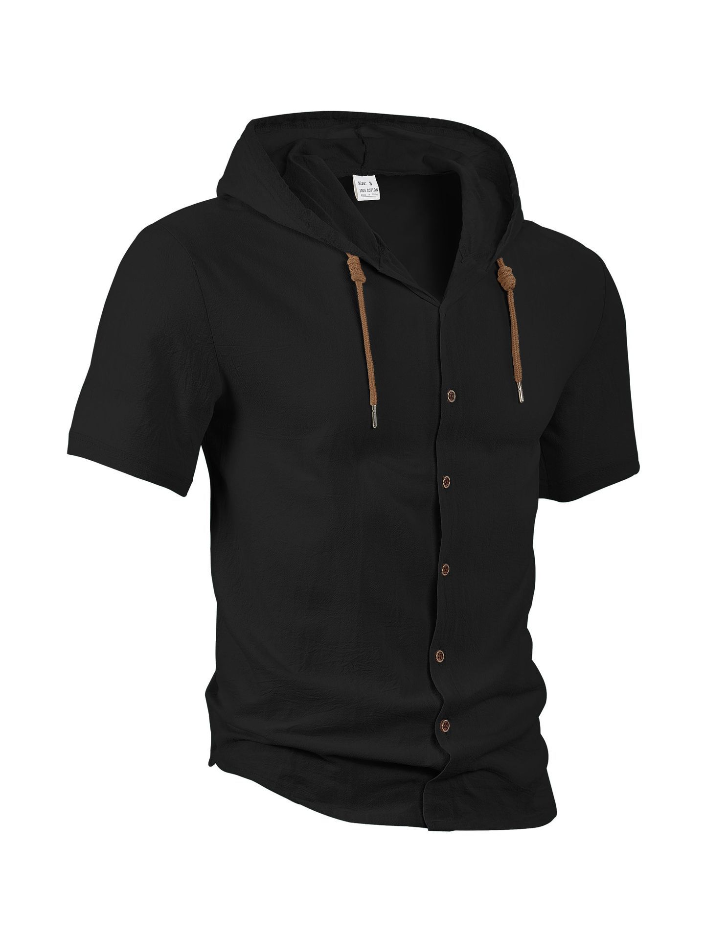 Amazon americano lino camisa de hombre comercio exterior moda ocio verano transpirable delgado con capuzas de manga corta chaqueta cardián