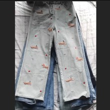 二手衣服旧出口非洲牛仔阔腿裤高腰显瘦宽松直筒长裤ladies pants