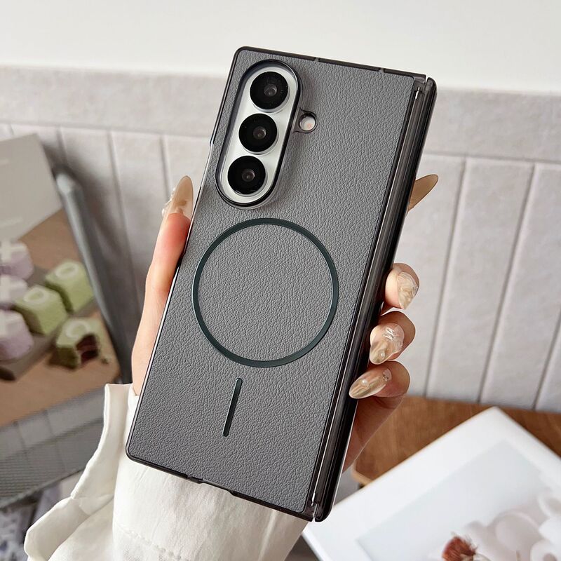 Advanced Plain Leather Texture Suitable for Samsung Fold7 Mobile Phone Case Magnetic Fold5/Fold6 Anti-Fall Protective Cover Export