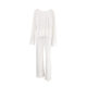 European and American Sexy Fashion Knitted White Round Neck Long Sleeve Pajamas Trousers suit Foreign Trade Soft Skin Friendly Home Wear Women