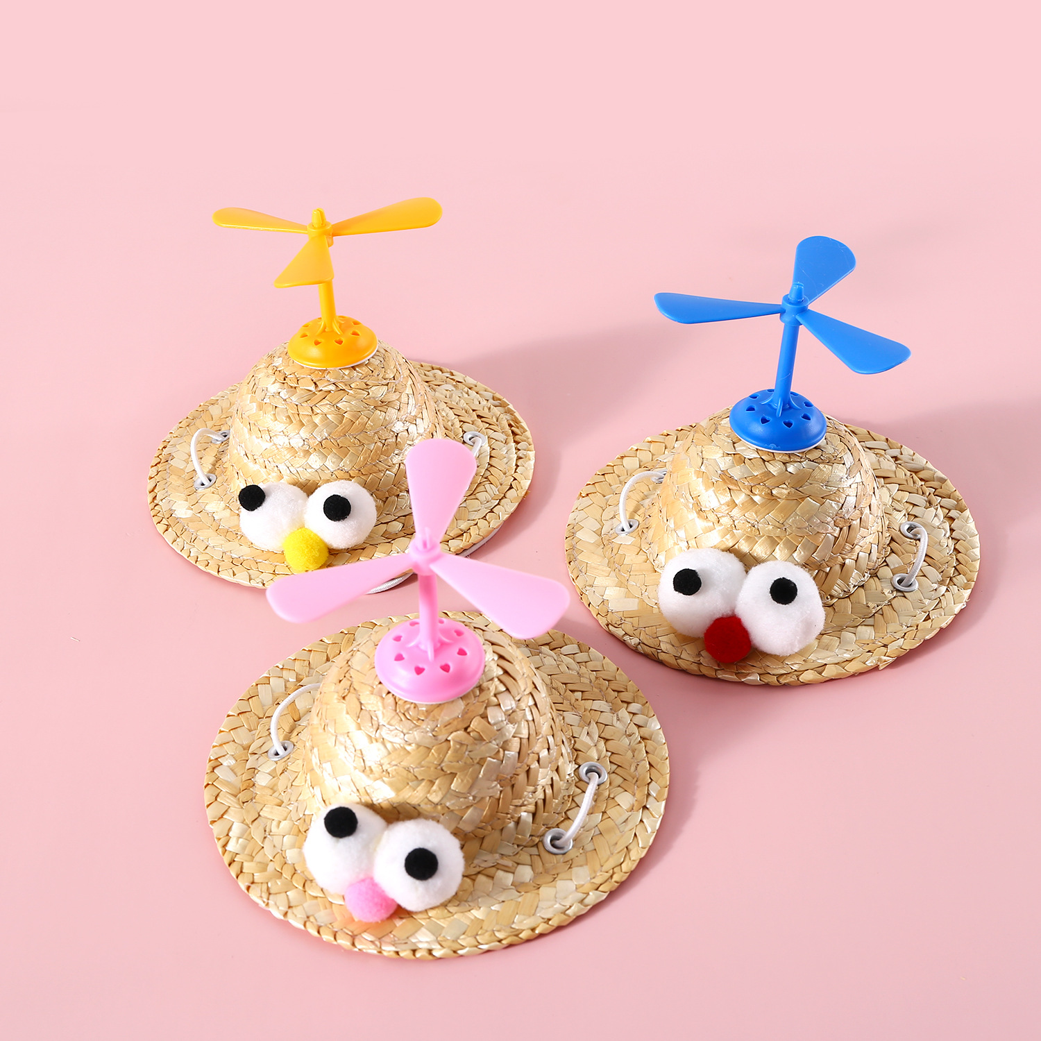 Mascotas gatos perros conejos sombrero de paja de verano dibujos animados bambú libélula brotes de frijoles decoración gorra roja en línea props de disparo