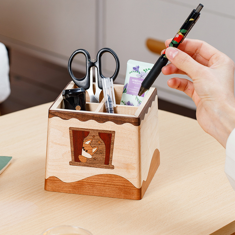 Japanese-Style Ins-Style Wooden Tissue Box, Cute Little Fox Living Room Storage, Multifunctional Storage Box, Coffee Table Ornament Japanese-Style Ins-Style Wooden Tissue Box, Cute Little Fox Living Room Storage, Multifunctional Storage Box, Coffee Table Ornament
