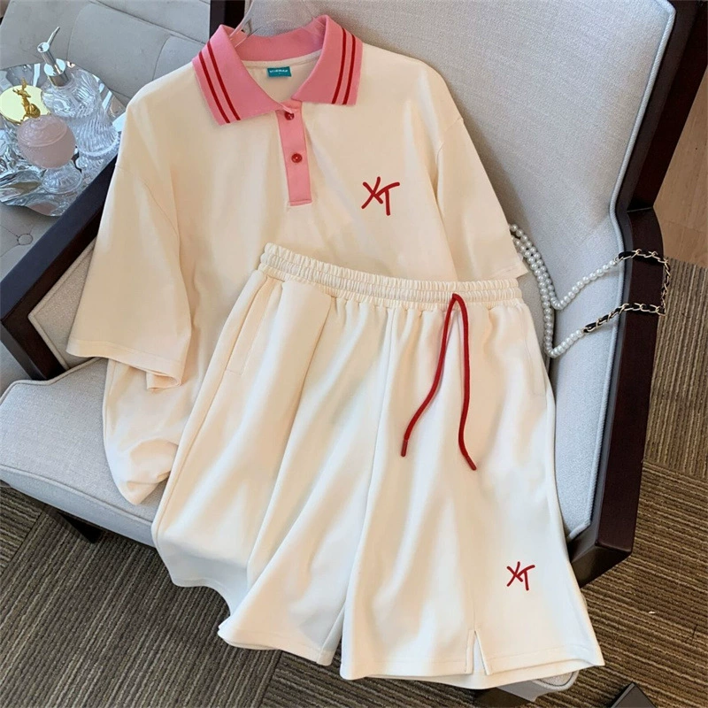 Соляная маленькая рубашка-поло, футболка с короткими рукавами, лето 2024, новые повседневные Шорты, модный костюм из двух частей