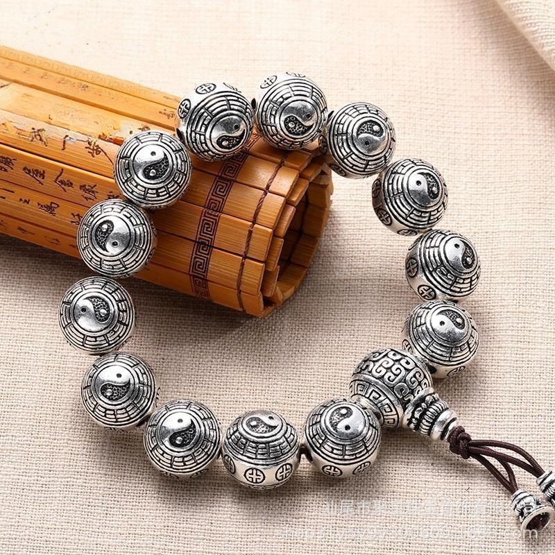 Eight Diagrams Bracelet Tai Chi Yin and Yang Eight Diagrams Bracelet Men and Women Round Beads Silver Retro Rosary Auspicious Clouds Buddha Beads Bracelet Eight Diagrams Bracelet Tai Chi Yin and Yang Eight Diagrams Bracelet Men and Women Round Beads Silver Retro Rosary Auspicious Clouds Buddha Beads Bracelet