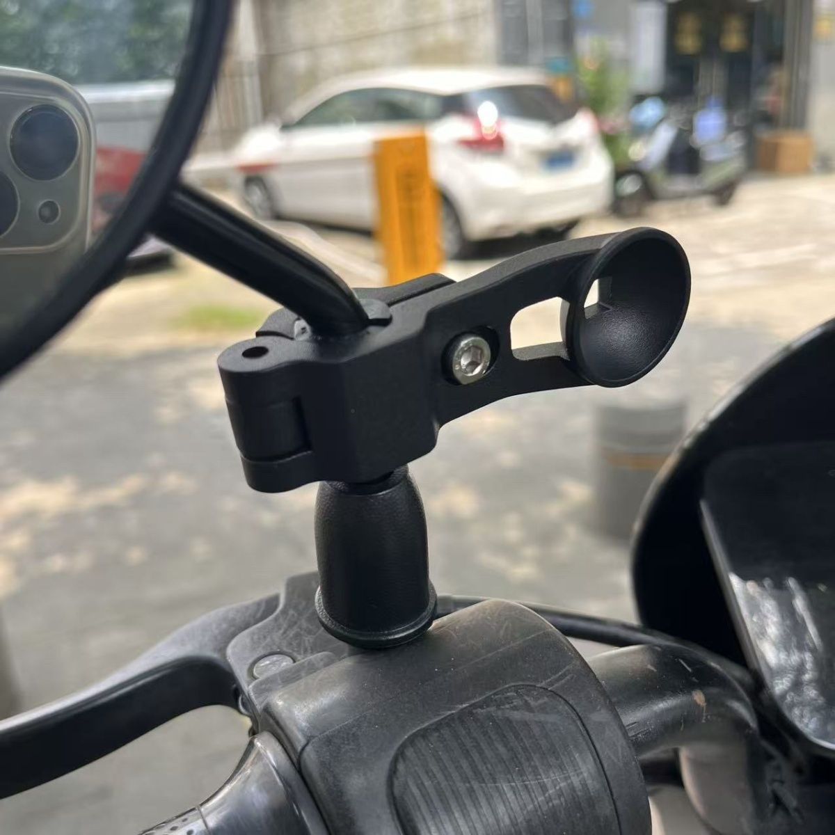 Electric vehicle phone holder rearview mirror round rod alloy base universal bowl clamp bracket accessory no need to remove the mirror rod
