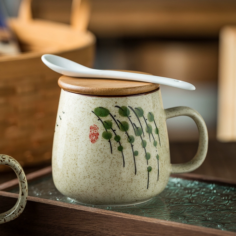Керамическая чашка, кружка с крышкой, ложка, креативная японская кофейная чашка большой емкости, чашка для молока, чашка для завтрака, бытовая Ma Xiao