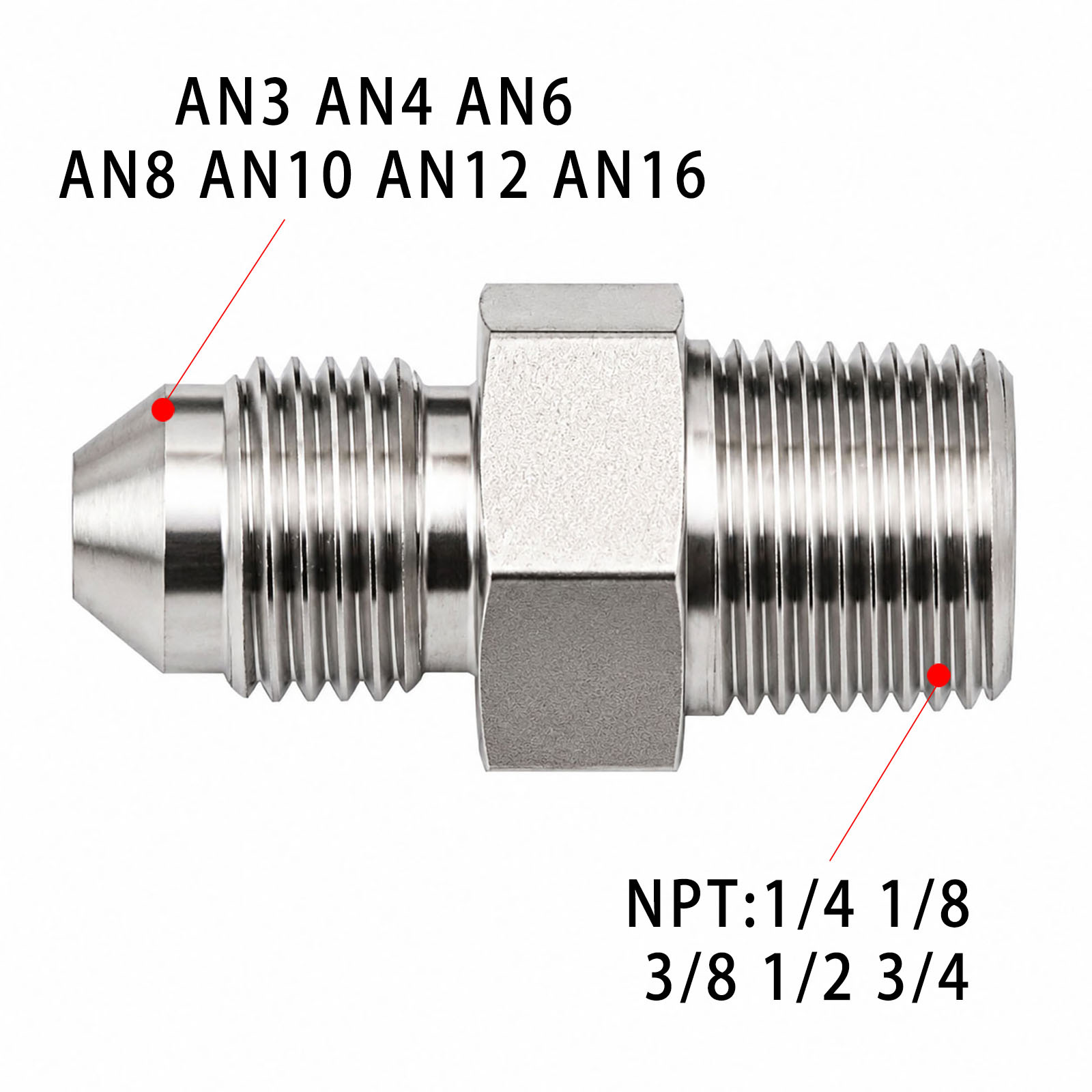 AN3-AN16 carbon steel fuel hose adapter for car modification, straight-through threaded fitting
