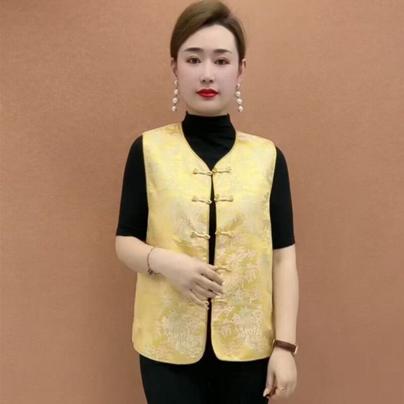 中式国风气质马甲时尚复古提花坎肩背心盘扣女装新款妈妈无袖上衣|undefined