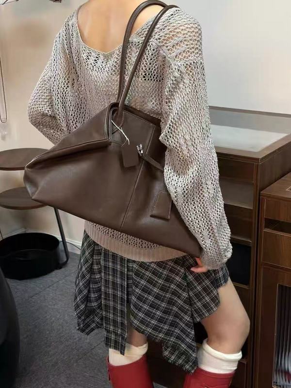 大容量麂皮绒磨砂托特包包女通勤手提包慵懒松弛感单肩包真皮大包|undefined