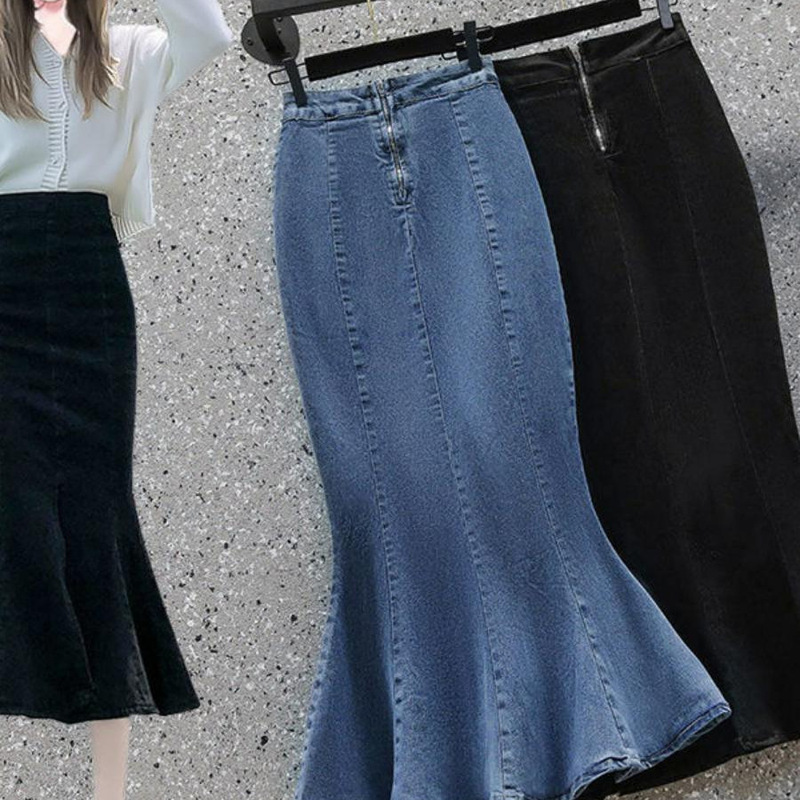 South Korea High Waist Side Split Denim Skirt Women's 2025 Summer Thin Slim A- line Split Hip Long Skirt Ins
