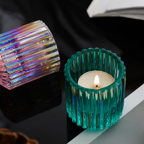 Nordic light luxury vertical pattern double-purpose glass candle holder couple candlelight dinner atmosphere decoration aromatherapy candle holder ornaments