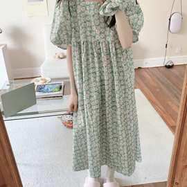 实拍夏季韩系甜美小碎花简约舒适睡衣休闲宽松慵懒睡裙家居服女