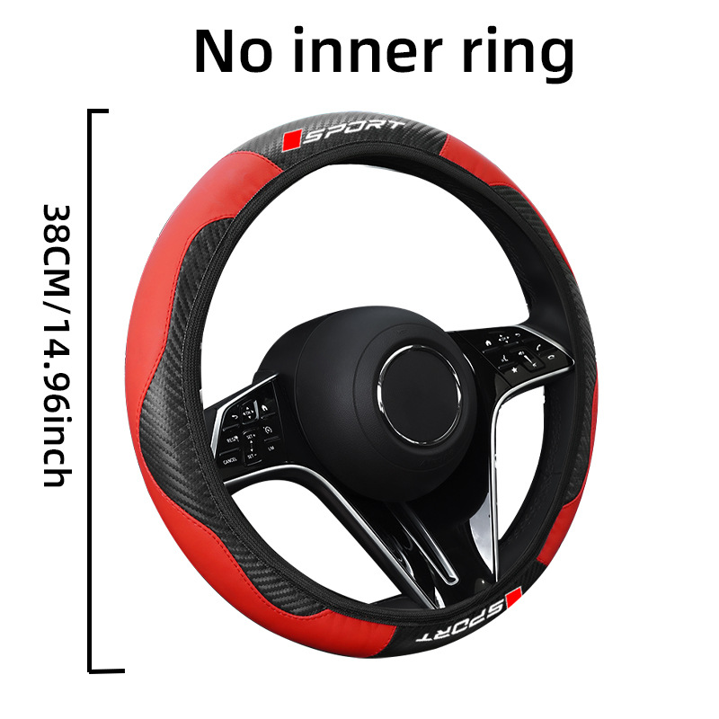 New Car Steering Wheel Cover with High-End Leather Carbon Fiber Pattern and Sporty Lettering, Suitable for All Seasons