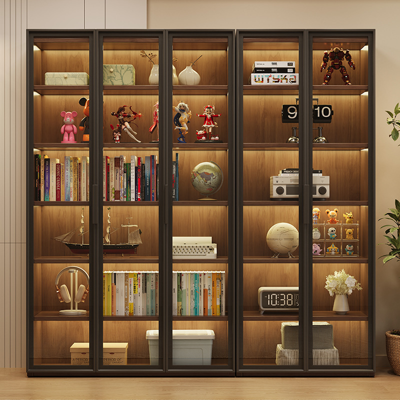 Solid Wood Wine Cabinet with Glass Door, Living Room Display Cabinet, Household Dust-Proof Storage Cabinet, Modern Simple Floor-Standing Storage Cabinet