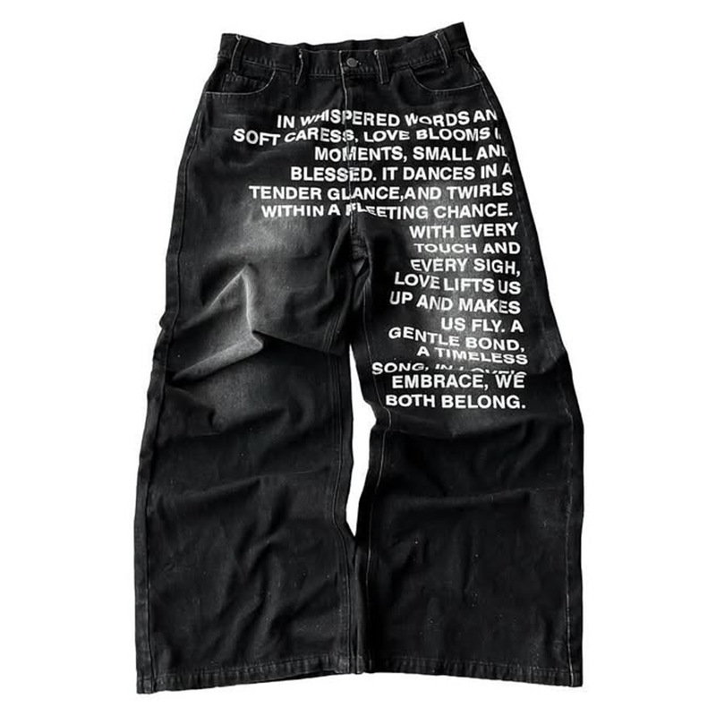 2025 Amazon Europa y América Cross-border street americano retro hip-hop suelto baggy letra estampado jeans hombres