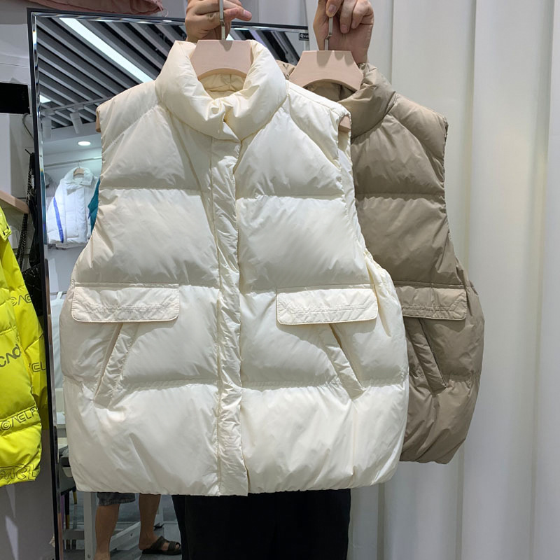 Down Vest Women's outer wear short 2023 New Cocoon single-breasted waistcoat sleeveless stand collar vest slimming coat
