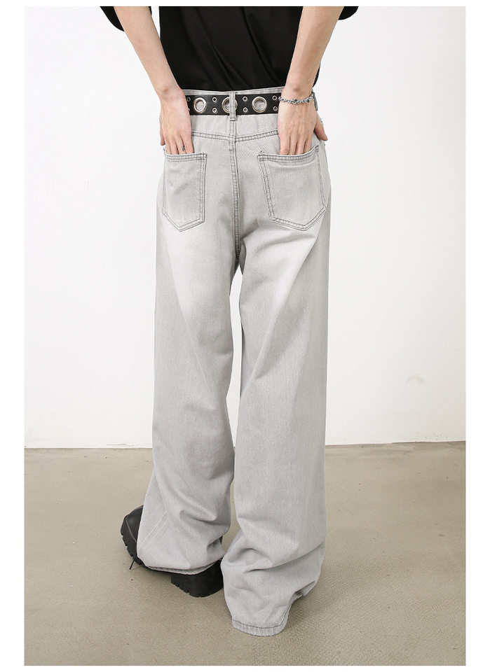 Quần jeans nam ống đứng rộng cạp vừa phong cách Hàn, vải denim râu mèo — Xanh lam nhạt, Xám nhạt chi tiết 11